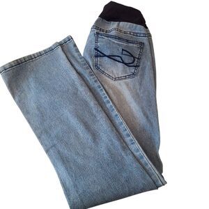 Maternity Jeans Below‎ The Bump Stretch Band Faded Denim Flare Legs Sz M